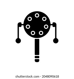 Pellet drum black glyph icon. Japanese toy for playing percussion. Rattle for kids. Eastern ancient culture. Oriental historical item. Silhouette symbol on white space. Vector isolated illustration