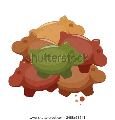 pellets of dry cat food in the shape of piglets, which means that it is a food with a pork taste, for a variety of design, printing or packaging