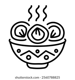 Pelmeni dumplings bowl icon in line style 