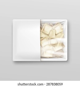 Pelmeni Meat Dumplings Ravioli Tortellini Packaging Package Pack Template Isolated Vector