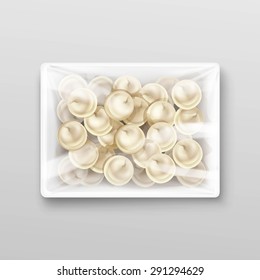 Pelmeni Meat Dumplings Ravioli Tortellini Packaging Package Pack Template Isolated Vector