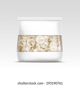 Pelmeni Meat Dumplings Ravioli Tortellini Packaging Package Pack Template Isolated Vector