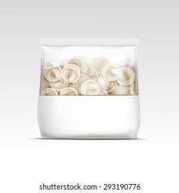 Pelmeni Meat Dumplings Ravioli Tortellini Packaging Package Pack Template Isolated Vector