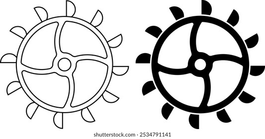 Pelton wheel or Pelton turbine icon set