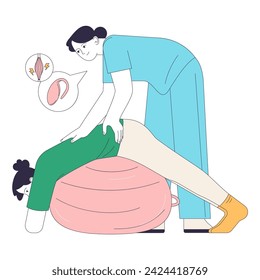 Pelvic floor strengthening. Trans woman gender affirmation bottom surgery recovery. Postpartum woman rehabilitation with physical therapy. Flat vector illustration.