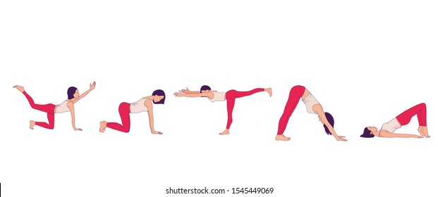 Pelvic Floor Yoga Poses. Women's Health. Yoga Asans. Exercises For Mom To Strengthen The Pelvic Floor Muscles. Vector Cartoon Illustration. Kegel Exercises.