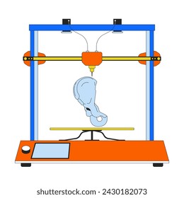 Pelvic girdle on 3d printer 2D linear cartoon object. Additive manufacturing pelvis bones isolated line vector element white background. Technology three-dimensional print color flat spot illustration