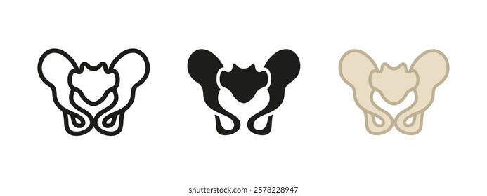 Pelvis bone icon. Human skeleton lower body anatomy symbol. Pelvic hip joint structure vector illustration. Orthopedic physiology sign. Anatomical pelvis bone structure orthopedics structure concept.