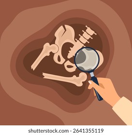 Pelvis human bones. Archaeological find. Historical value. Image for books, articles, posters, archeology, history of past excavations presentations