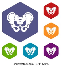 Pelvis icons set rhombus in different colors isolated on white background