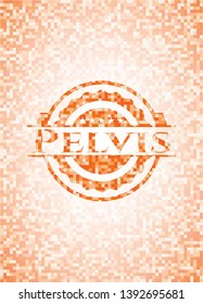Pelvis orange mosaic emblem. Vector Illustration. Detailed.