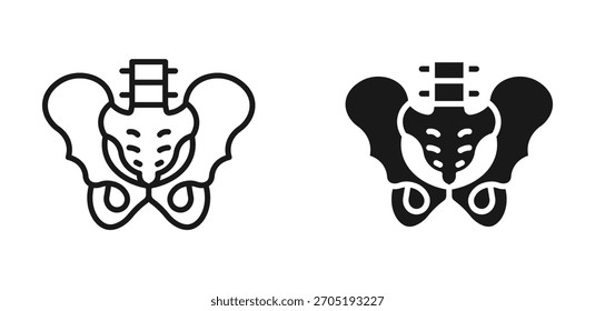 Icono de la pelvis y el sistema reproductivo establecido en estilo de contorno y silueta, que representa ginecología, anatomía y atención médica, Ilustración vectorial.