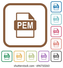 PEM file format simple icons in color rounded square frames on white background