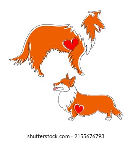 Pembroke Welsh Corgi, Collie dog breeds vector flat set. For pet shops and grooming salon landing page, exhibition promo poster, social networks stickers, online 