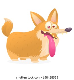 Pembroke Welsh Corgi Dog cartoon. Vector illustration of a cute doggy with long tongue. Design for print, logo, emblem or sticker. Gradient