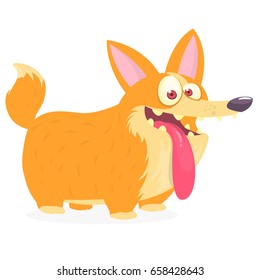 Pembroke Welsh Corgi Dog cartoon. Vector flat illustration of a cute doggy with long tongue. 