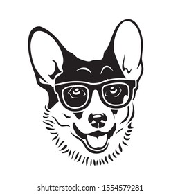 Pembroke Welsh Corgi dog wearing eyeglasses - isolated vector illustration