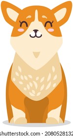 Pembroke welsh corgi. Kawaii breed corgi standing sticker, funny little dog, cute face and red wool side view. Friendly puppy character. Hand drawn trendy modern illustration in flat cartoon style
