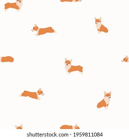 Pembroke welsh corgi seamless pattern. Cute cartoon dogs vector illustration for textile design