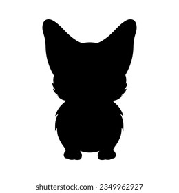 Pembroke Welsh Corgi en estilo sencillo, ilustración vectorial. Silhouette de cachorro, elemento aislado sobre fondo blanco. Icono de mascota negra divertida para impresión y diseño