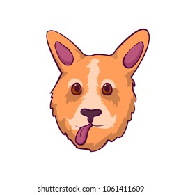  Pembroke Welsh Corgi vector cartoon head. Cute puppy character isolated at white background.