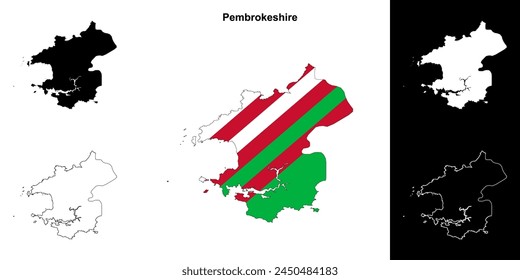 Pembrokeshire blank outline map set