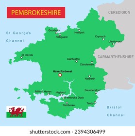 Pembrokeshire region map in Wales vector illustration