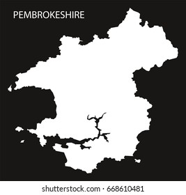 Pembrokeshire Wales Map Black Inverted Silhouette Illustration