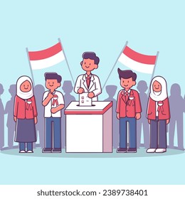 Pemilu Indonesian people vote for the presidential election through the ballot box vector illustration