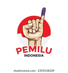 Pemilu o Pemilihan Umum elecciones presidenciales en Indonesia con una mano con tinta en la punta de su dedo