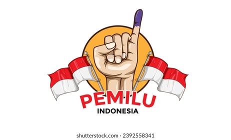 Pemilu or Pemilihan Umum is Presidential Election in Indonesia with a hand with ink on the tip of its little finger