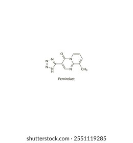 Estructura molecular esquelética plana de pemirolast Fármaco estabilizador de mastocitos utilizado en el tratamiento del asma. Diagrama científico de la Ilustración vectorial.