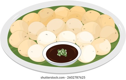 Pempek Bulat Adaan Palembang Indonesian Food Illustration