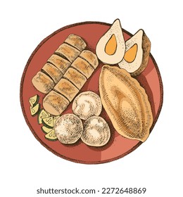 Pastel de pescado relleno de pempek o huevo