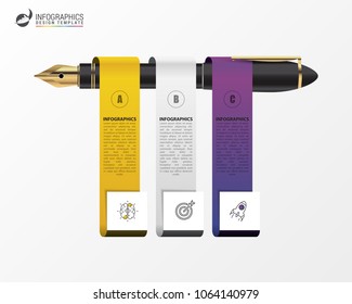 Pen with 3 steps. Infographic design template. Vector illustration