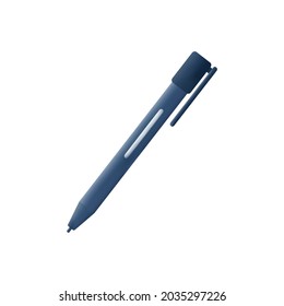 Icono de pluma 3d. Se aisló un objeto de bolígrafo, plumilla capilar o gel. Un elemento de escritura o firma en papel, un rastro en la superficie. Papel simple, marcador. Empresa, herramienta de dibujo escolar. Vector 