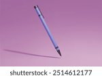 Pen 3D render vector illustration EPS 10. A ballpoint pen with a falling shadow on a pink isolated background.