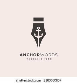 Pen with anchor words logo design icon template