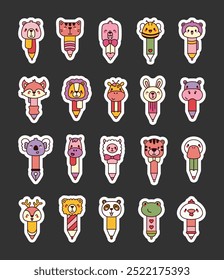 Pen animal face. Sticker Bookmark. School stationery. Hand drawn style. Vector drawing. Collection of design elements.