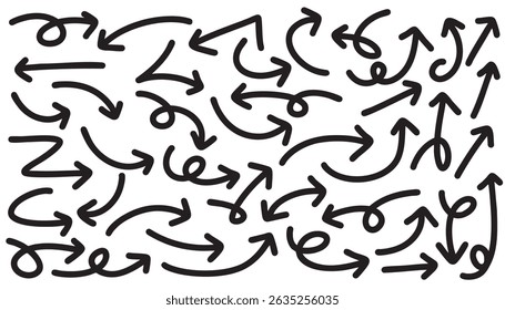 pen arrow, charcoal and arrow sketches in dynamic styles. hand drawn directional grunge arrow designs elements add artistic flair to infographics, presentations, and designs