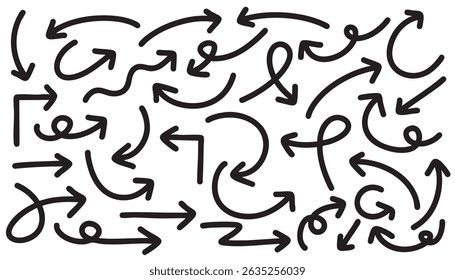 pen arrow, charcoal and arrow sketches in dynamic styles. hand drawn directional grunge arrow designs elements add artistic flair to infographics, presentations, and designs
