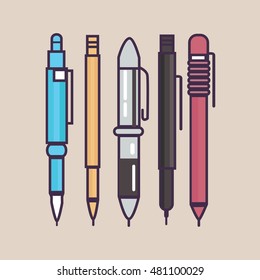 pen ballpoint pencil set outline thin illustration vector 