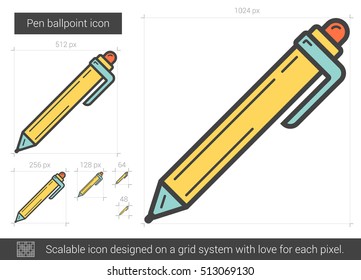 Pen ballpoint vector line icon isolated on white background. Pen ballpoint line icon for infographic, website or app. Scalable icon designed on a grid system.