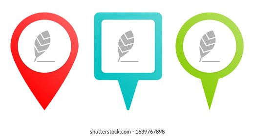 pen, bird feather. Multicolor pin vector icon, diferent type map and navigation point.