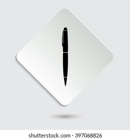 pen - black vector icon  on a paper button