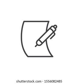 Pen and blank paper line icon. Document edit linear style sign for mobile concept and web design. Paper sheet and pencil  outline vector icon. Symbol, logo illustration. Vector graphics