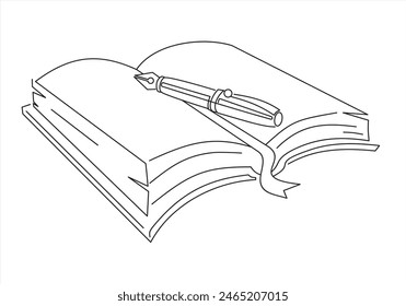 a pen and blank paper of open book	