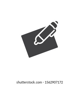 Pen and blank paper vector icon. filled flat sign for mobile concept and web design. Paper sheet and pencil glyph icon. Writing form symbol, logo illustration. Vector graphics