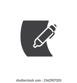 Pen and blank paper vector icon. Document edit filled flat sign for mobile concept and web design. Paper sheet and pencil glyph icon. Symbol, logo illustration. Vector graphics