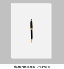 Pen and blank white sheets of paper.